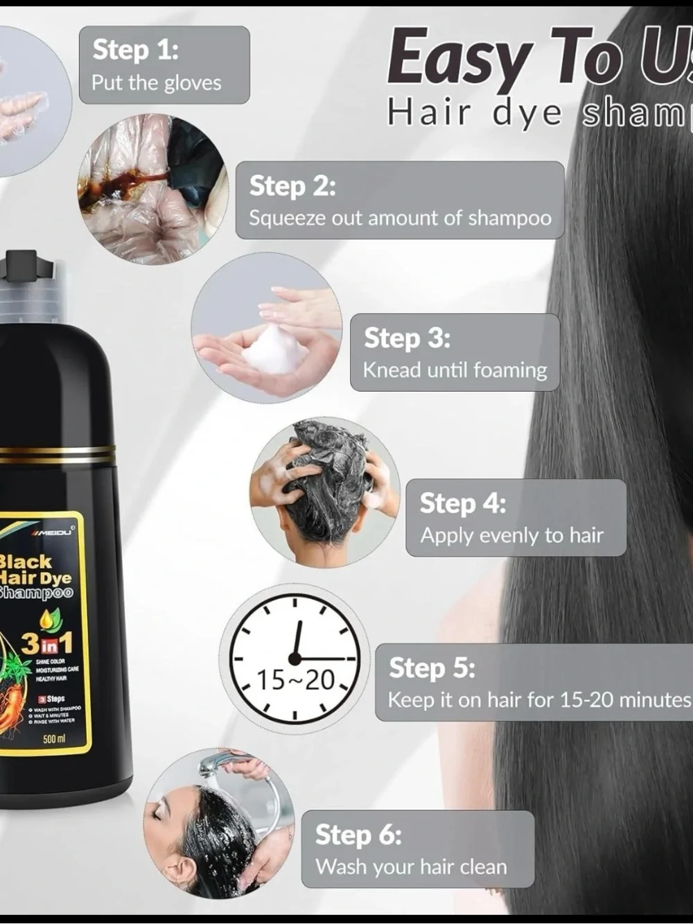 Black Hair Dye Shampoo for Men — Black